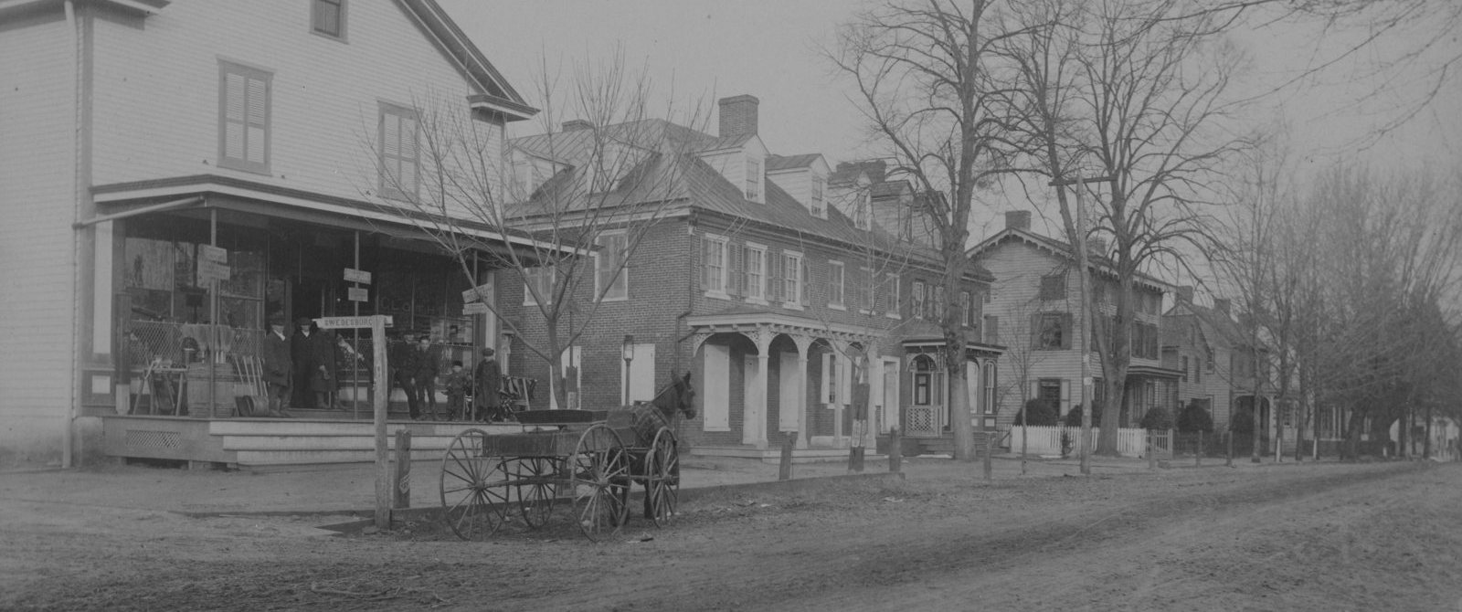 South Main Street at High Street, Mullica Hill, about 1900, looking north along the brick row