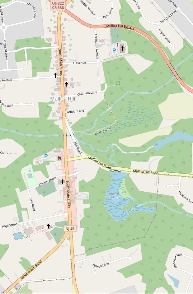 A present-day street map of the same Main Street corridor